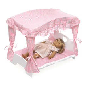 Starlights LED Canopy Metal Doll Bed with Bedding - Pink - Badger Basket