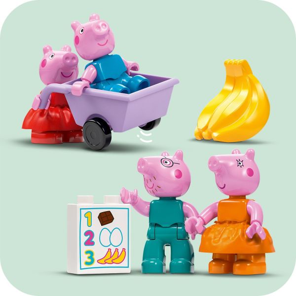 Comes with Mummy, Daddy, George and Peppa Pig figures.