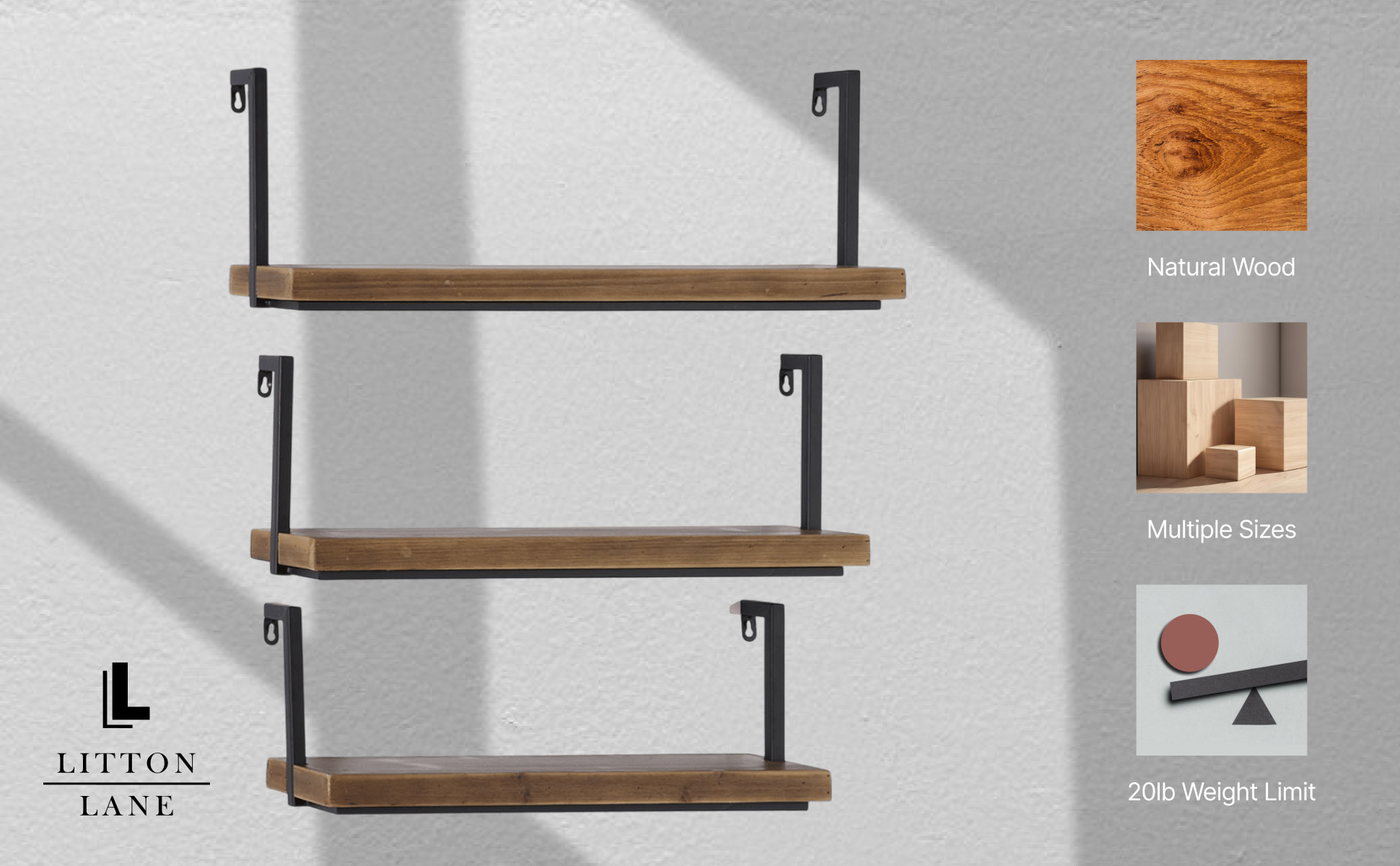 Litton Lane 35 in. x 24 in. Brown Industrial Wood Wall Shelf 43783