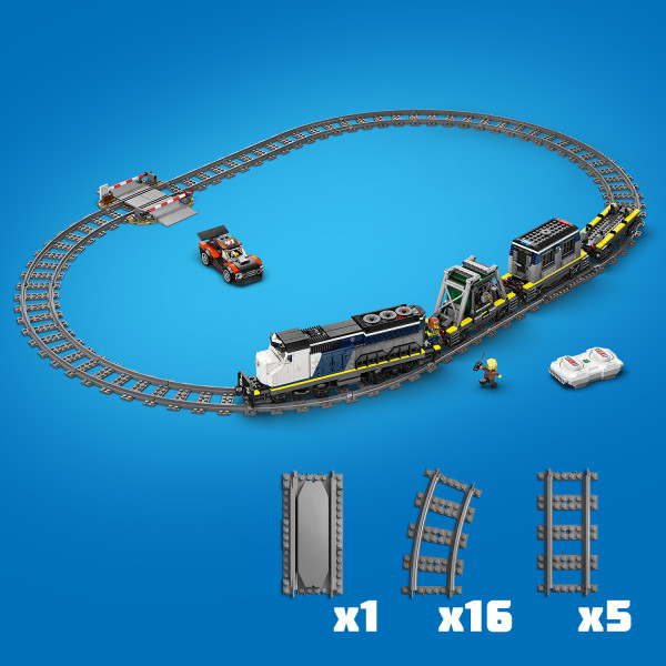 Includes a railroad crossing and a track piece for re-railing trains.