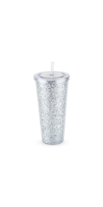 TCB Gold Glitter Straw Travel Tumbler