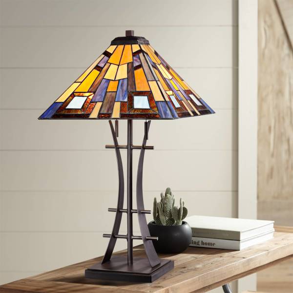 Robert Louis Tiffany Jewel Tone Mission Table Lamp 27