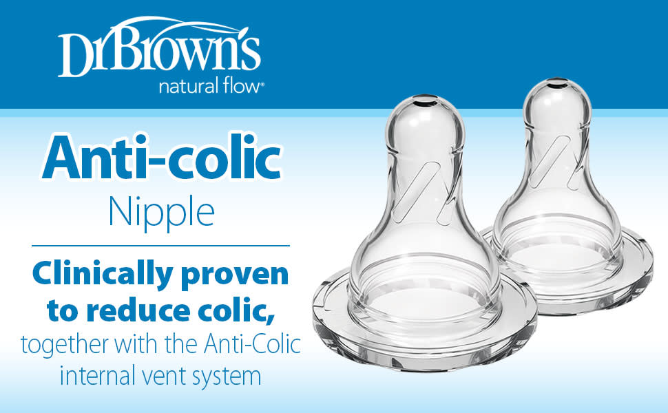 Dr. Brown's Natural Flow Level 1 Narrow Baby Bottle Silicone Nipple, Slow  Flow, 0m+, 100% Silicone Bottle Nipple, 2-Pack 
