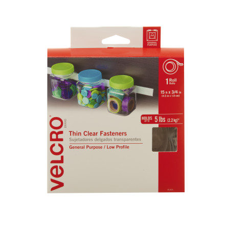 VELCRO Brand Thin Clear Fasteners, 3.5 x 3/4 In. Strips, 4-Ct