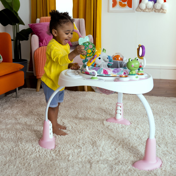 Bright Starts Bounce Bounce Baby 2-in-1 Activity Center Jumper & Table -  Playful Palms Pink, 6 Months and up 