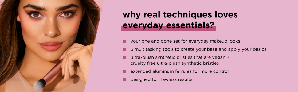 Real Techniques Everyday Essentials + Sponge Kit, Makeup  Brushes & Makeup Blending Sponge Set, For Foundation, Blush, Bronzer,  Eyeshadow, & Powder, Vegan Synthetic Bristles, 5 Piece Set : Beauty &  Personal Care