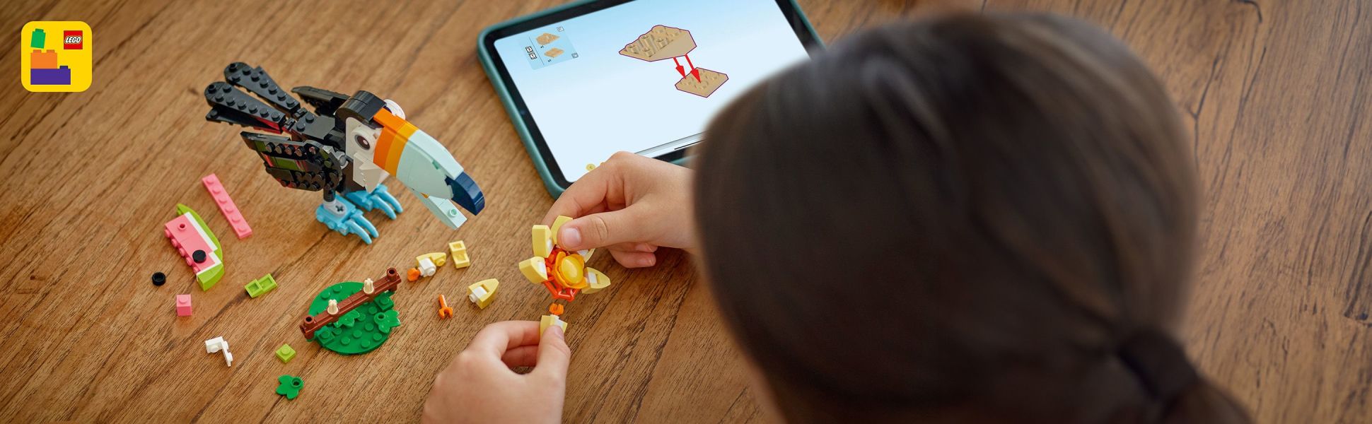 Little builders can save their progress, zoom in and rotate models in 3D with the LEGO Builder app.