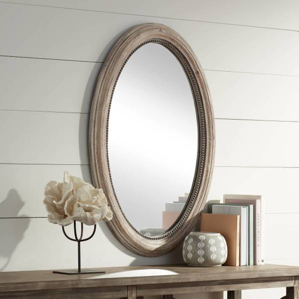 Noble Park Zahra Oval Vanity Decorative Wall Mirror Rustic Farmhouse Beaded  Trim Natural Wood Frame 23 1/2 Wide for Bathroom Bedroom Living Room Home  