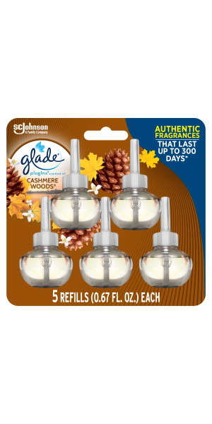 Glade PlugIns Scented Oil Refill, Cashmere Woods, 3.35 FL OZ, Pack of 5