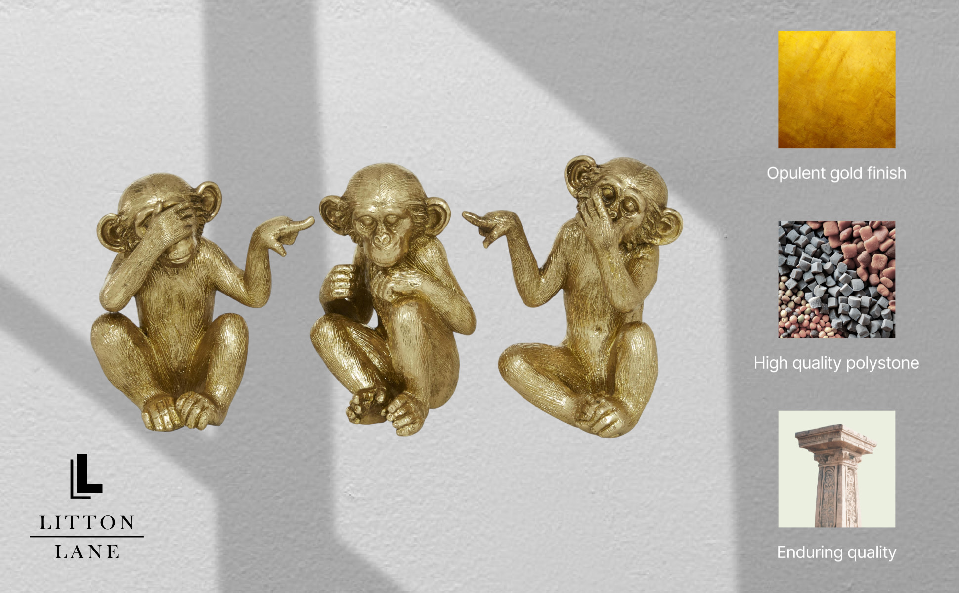 Litton Lane Gold Polystone See No Evil Monkey Sculpture (Set of 3