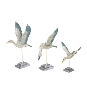 Litton Lane White Wood Handmade Bird Sculpture (Set of 3) 041268