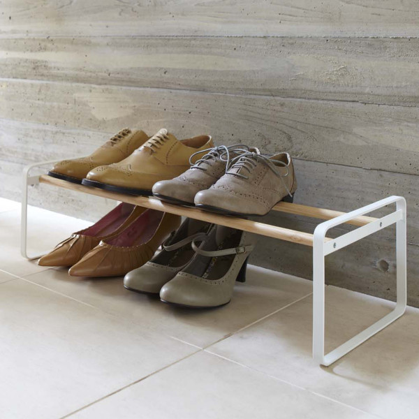 Yamazaki Home Stackable Shoe Rack White Steel Holds up to 4 pairs of shoes per shelf Supports 6.6 pounds Stackable