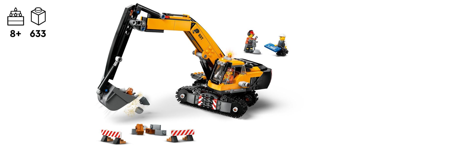 Kids aged 8 and up can enjoy building the toy digger before setting out on exciting construction projects.