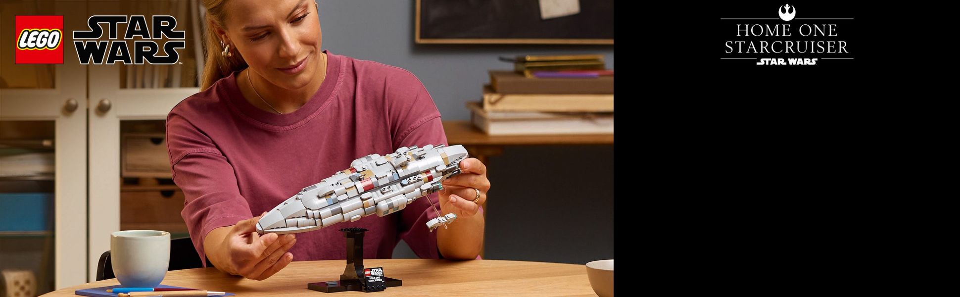 Build the first-ever LEGO brick model of the Home One Starcruiser, as seen in Star Wars: Return of the Jedi .