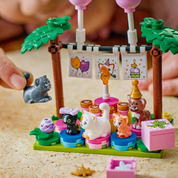 The cats gather round the table to celebrate with Churro.