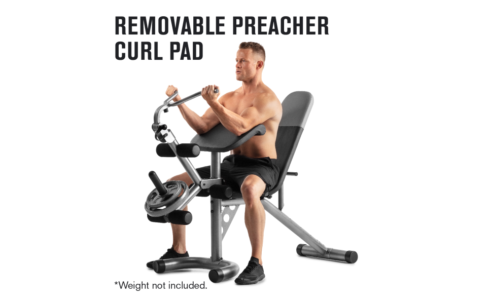 Weider xrs20 olympic workout bench with removable preacher pad and best sale leg developer