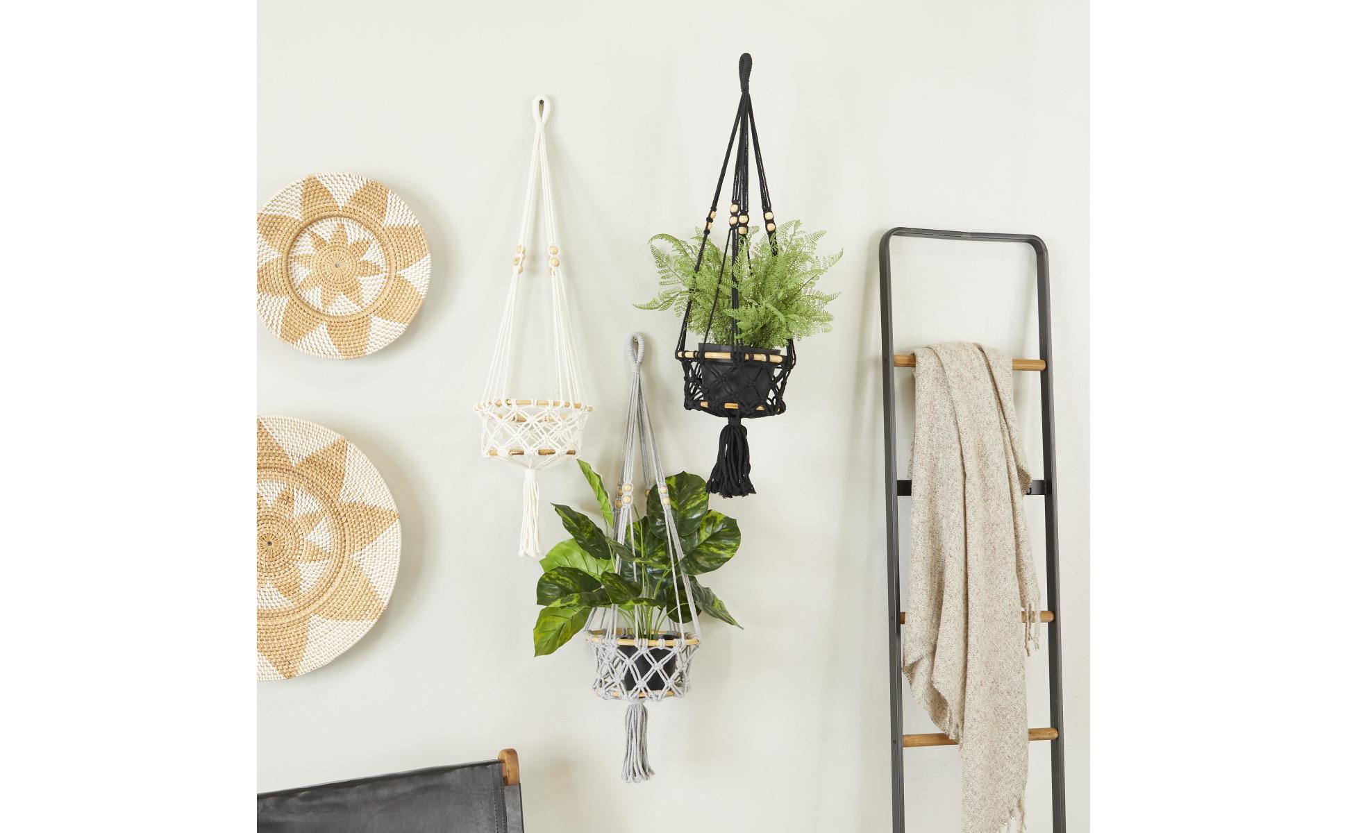 Litton Lane 32in. Extra Large Multi Colored Cotton Macrame Handmade Hanging Wall Planter (3- Pack)