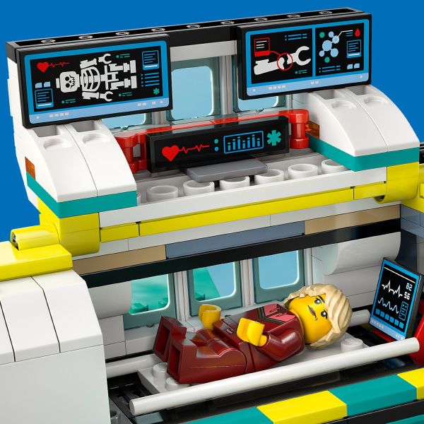 Features a detailed cockpit and high-tech medic lab for first-aid adventures.