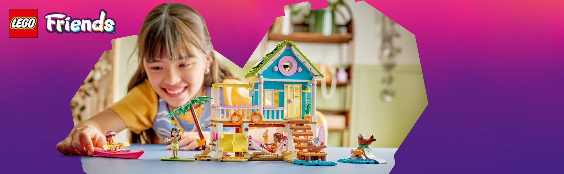 Inspire creative storytelling for kids ages 7 years up with this beach house playset which includes 3 minidolls, 2 seal figure toys and accessories.