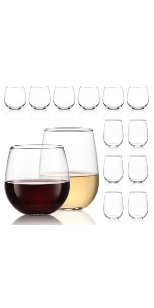 Libbey Stemless 12-Piece Red & White Wine Glass Party Set