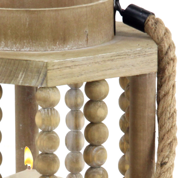 11 X 8 Rustic Wood/glass Candle Holder With Rope Handle Beige