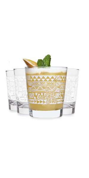 Libbey Tiki Kahiko Rocks Glass, White, 13-ounce, Set of 4