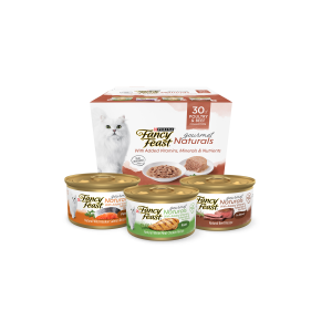 Assorted Fancy Feast Gourmet Naturals recipes in can