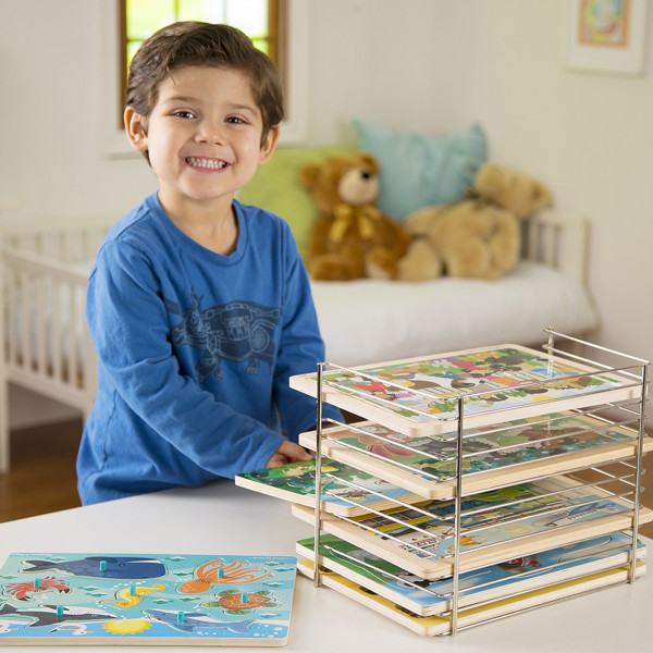 Melissa & Doug, Puzzle Storage Rack, Wire Rack Holds 12 Puzzles