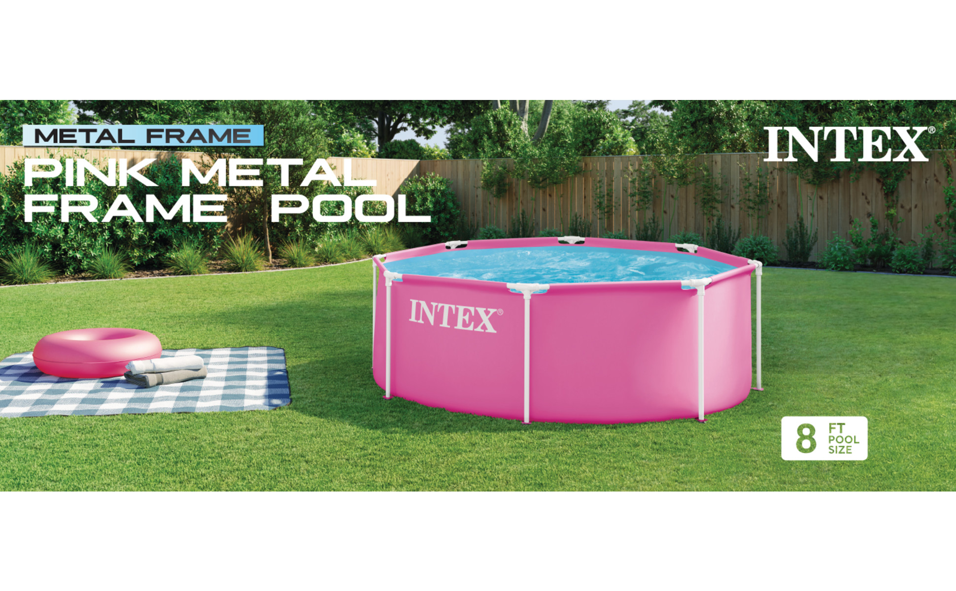 INTEX 28290EP 8Ft X 30In Pink Metal Frame Above Ground Pool, Pool
