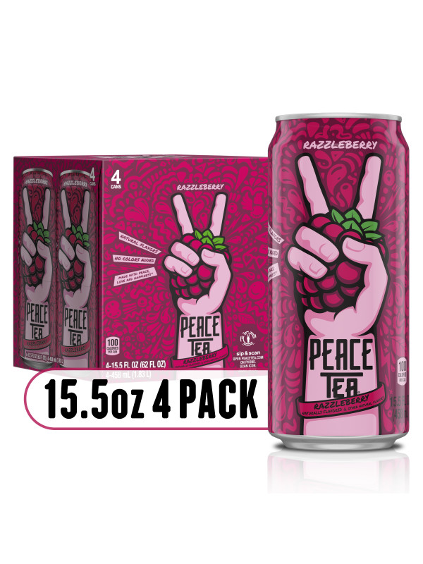 Peace Tea Razzleberry Iced Beverage, 15.5 fl oz, 4 Pack Cans