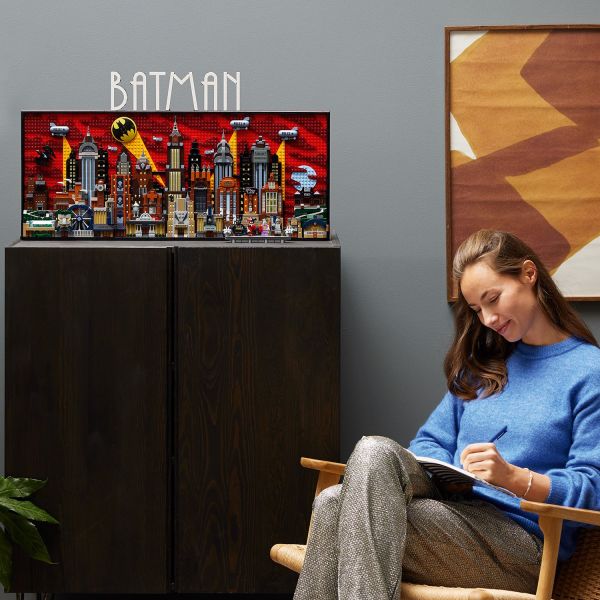 This buildable cityscape measures over 30 in. (76 cm) wide.