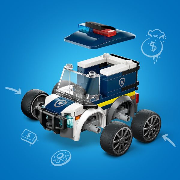 Features prison bars, emergency lights and a push bumper.