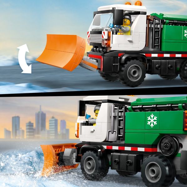 Raise, lower and tilt the plow for snow-clearing play.
