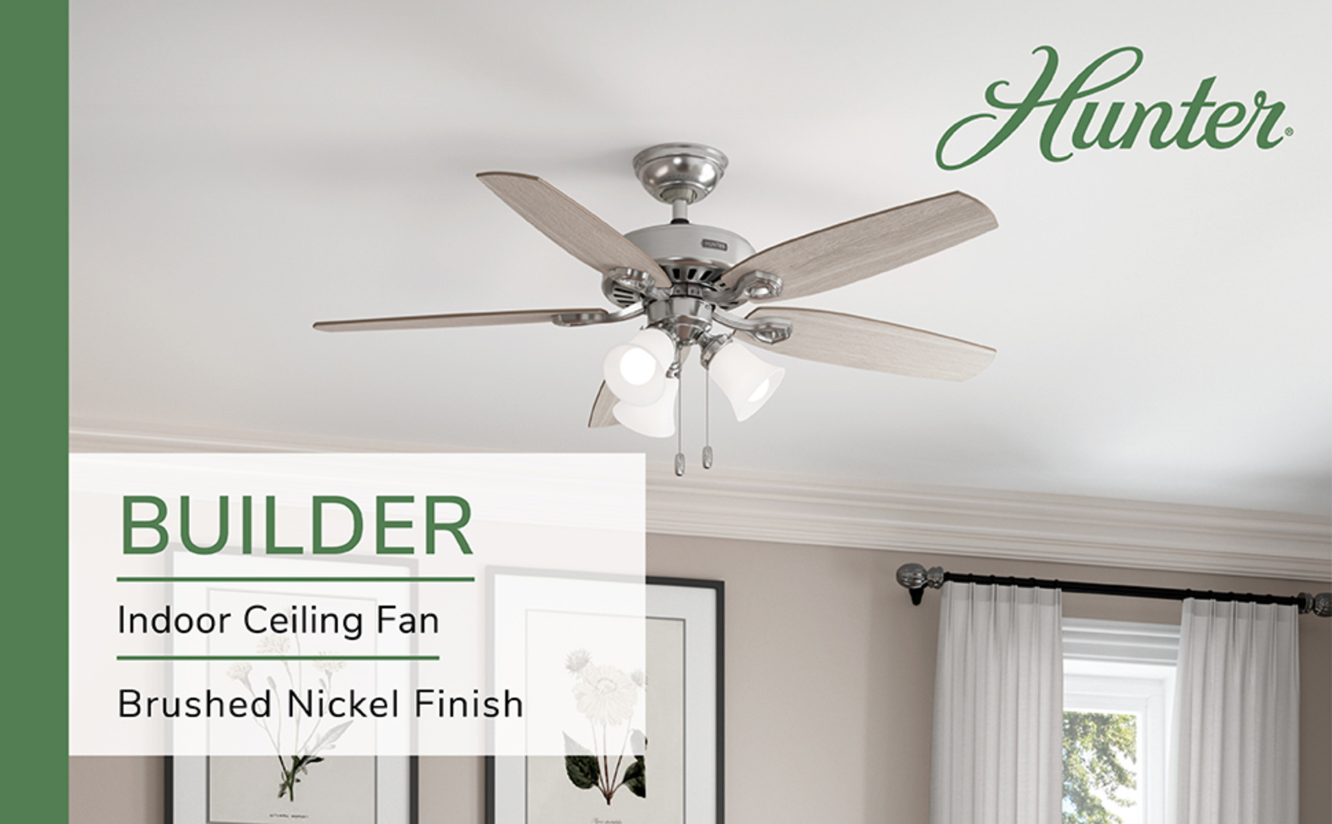Hunter Fan Company, 52729, 52 inch Builder Brushed Nickel