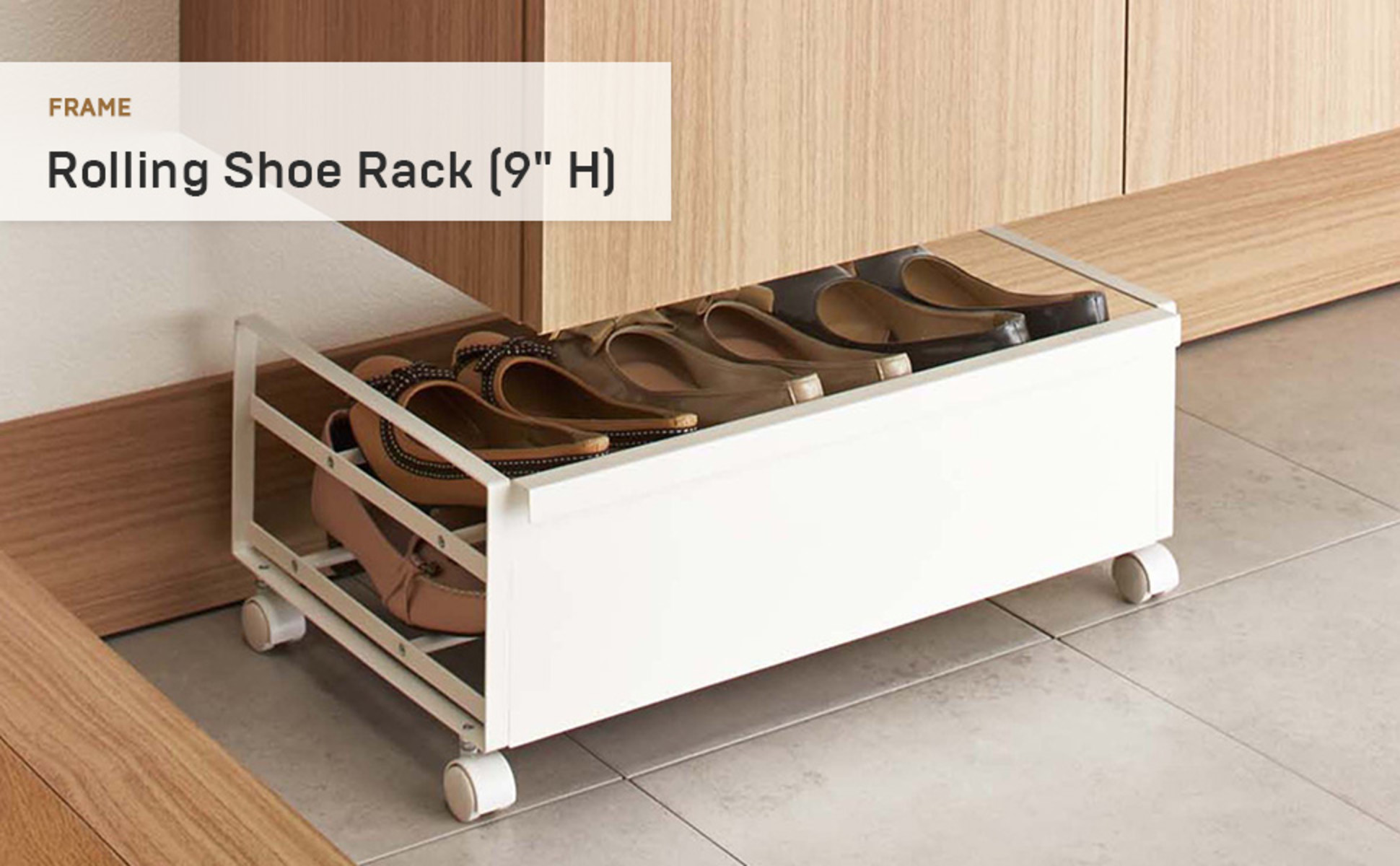 Yamazaki Home Rolling Shoe Rack White Steel Holds 4 shoes 6