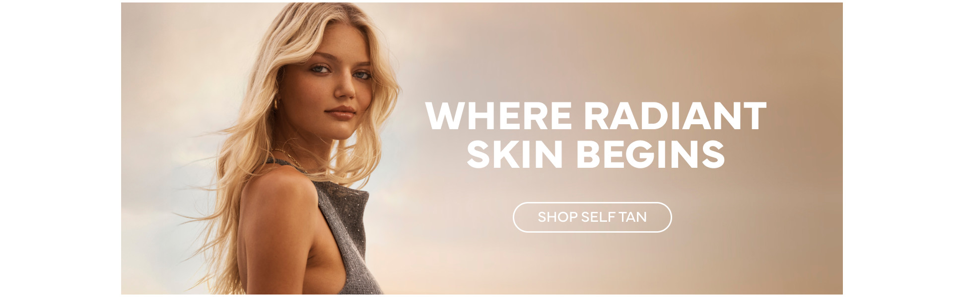 Bondi Sands model with the text where radiant skin begins