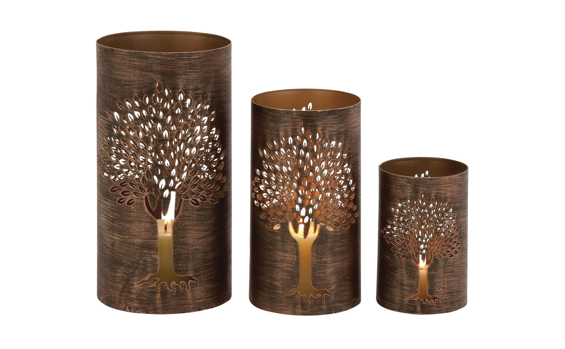 Litton Lane Copper Metal Tree Decorative Candle Lantern Set of 3 22096 The Home Depot