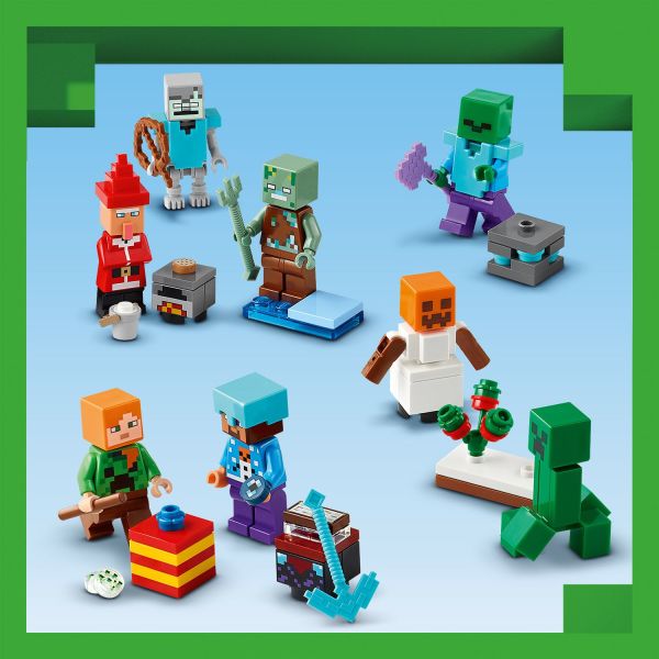 Alex, Steve, a Creeper , zombie, Santa villager and more.