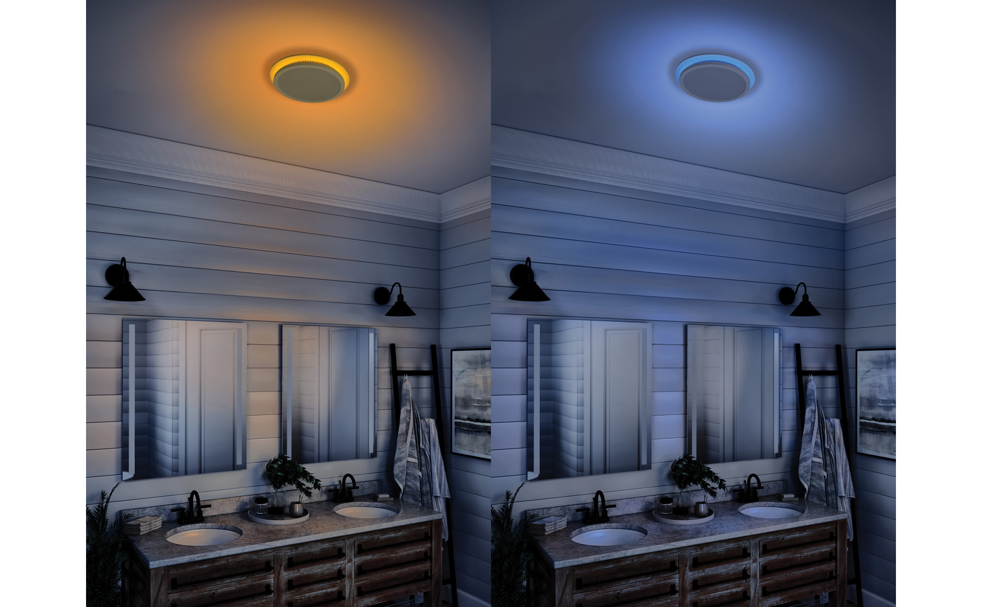 Decorative White 110 CFM Ceiling Mount Bathroom Exhaust Fan with Bluetooth, Humidity Sensor, and LED Light