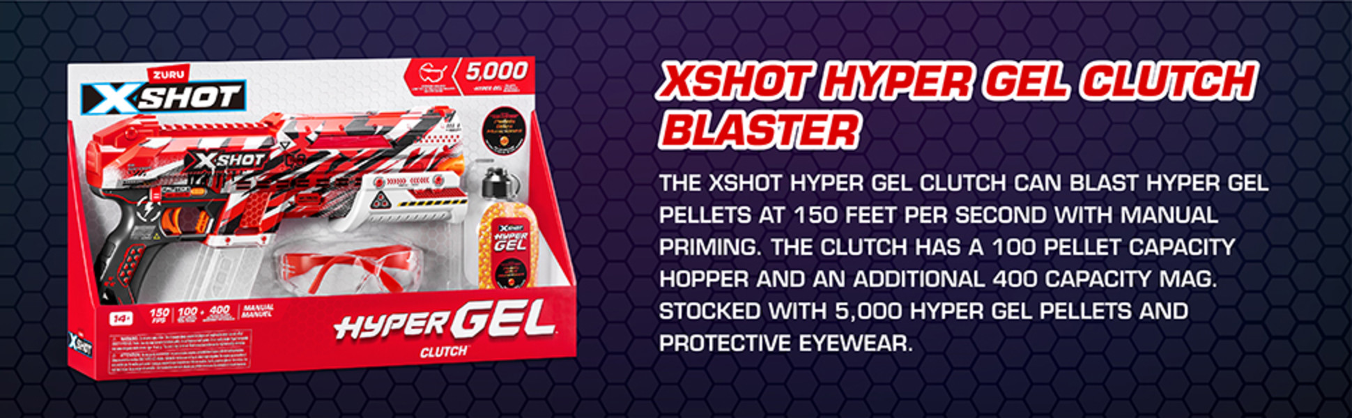 X-Shot Hyper Gel Clutch Blaster (5,000 Hyper Gel Pellets) by ZURU for Ages  14+ 