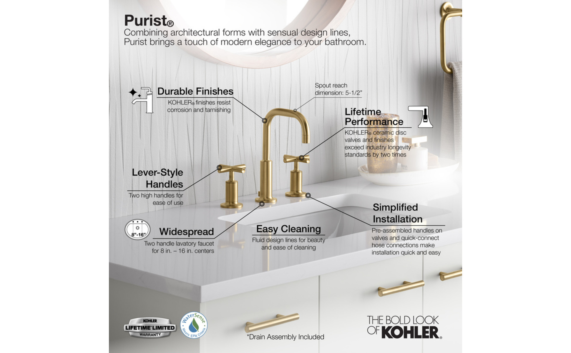 KOHLER Purist Tub Faucet Handle Trim, Vibrant Brushed Moderne
