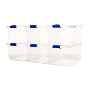 Homz Heavy Duty Modular Clear Plastic Stackable Storage Tote Containers  with Latching and Locking Lids, 112 Quart Capacity, 6 Pack