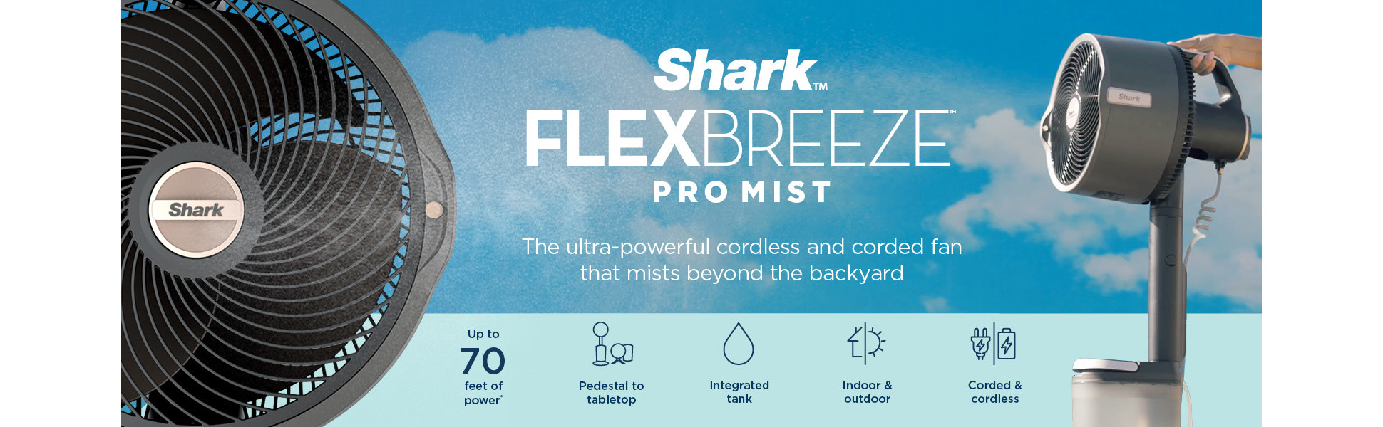 Shark FlexBreeze ProMist 13 in. 5 Speeds Pedestal Fan in Grey with