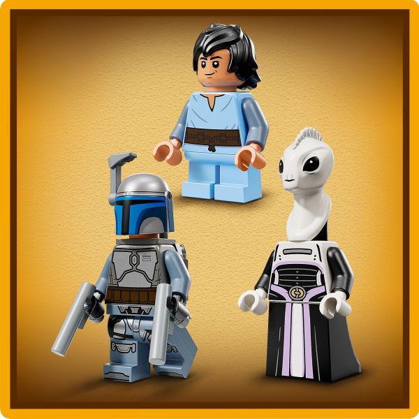Jango Fett, with a jetpack, and Young Boba Fett and Lama Su.