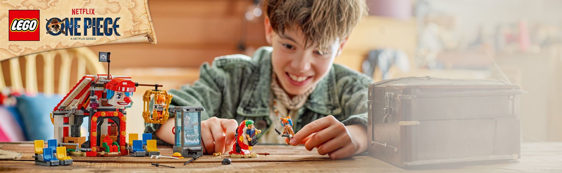 Kids join Luffy, Zoro and Nami for a spectacular showdown in the circus tent with pirate captain Buggy the Clown.