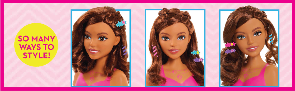 Barbie Fashionistas 8-Inch Styling Head, Dark Brown, 20 Pieces Include Styling Accessories, Hair Styling for Kids, by Just Play
