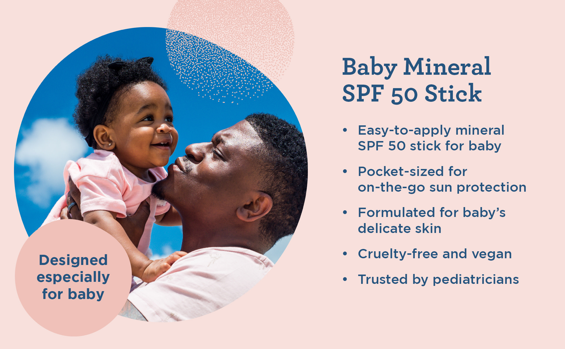 baby mineral spf 50 stick, water resistant, cruelty free, vegan, trusted by dermatologists