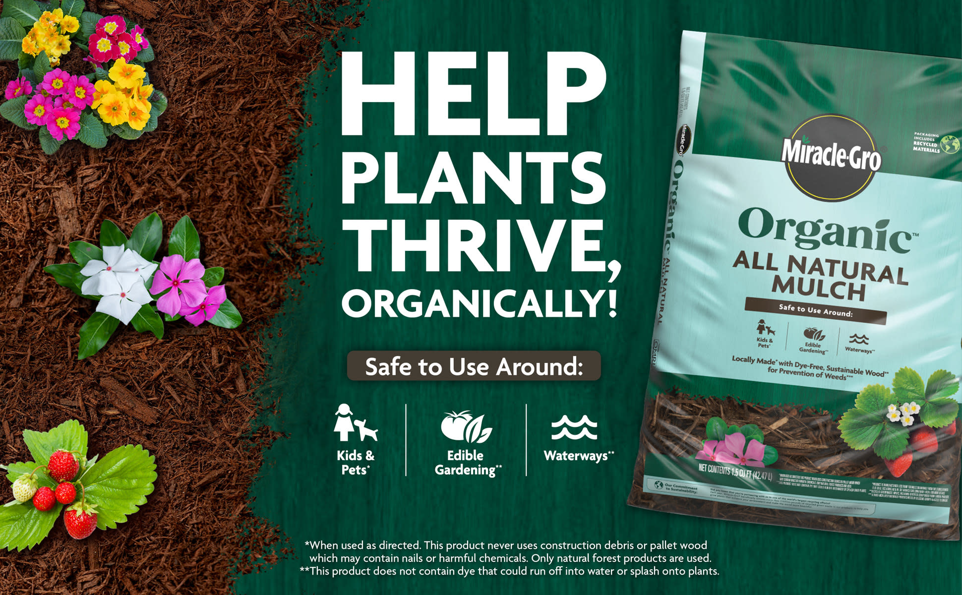 Miracle-Gro Organic All Natural Mulch 1.5 cu. ft. Shredded Bagged