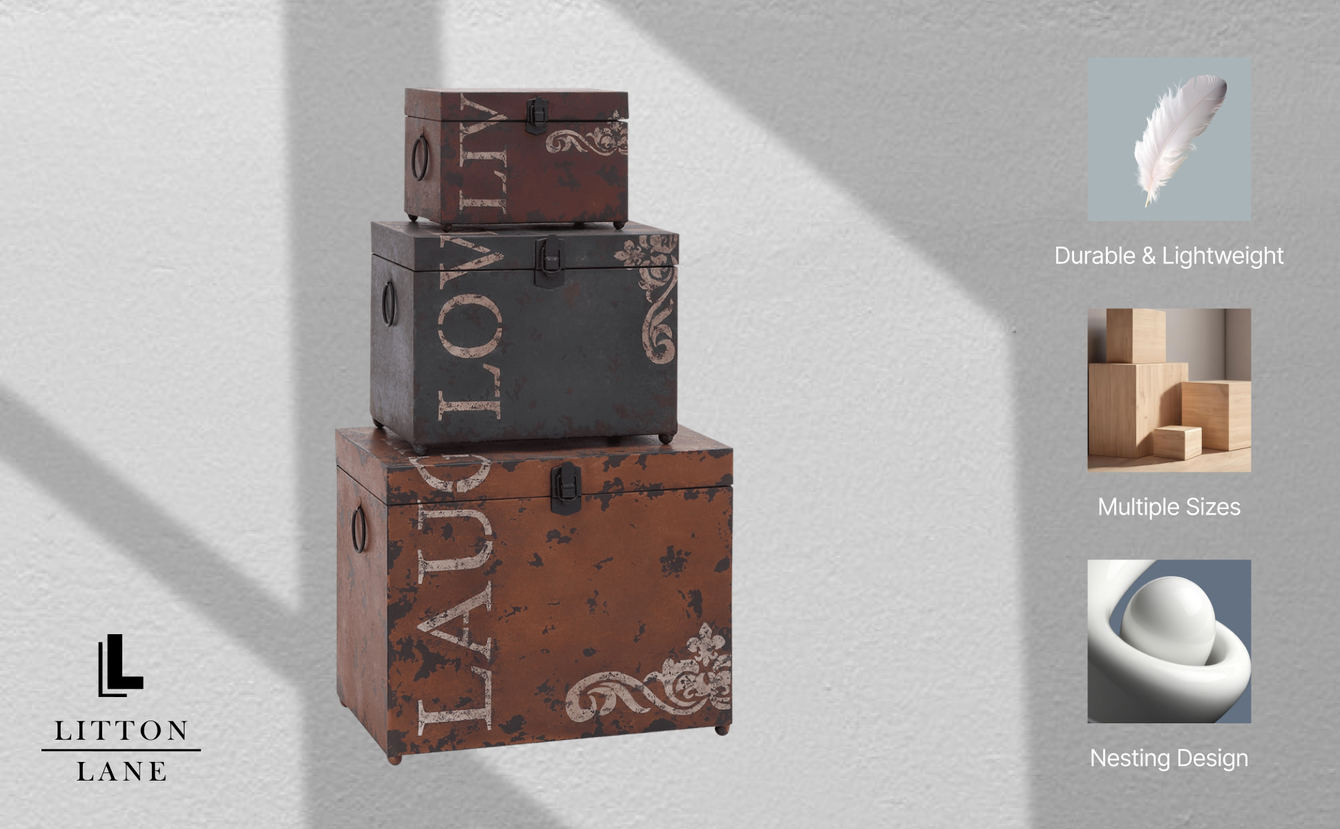 Litton Lane Rectangle Metal Live Love Laugh Box with Hinged Lid