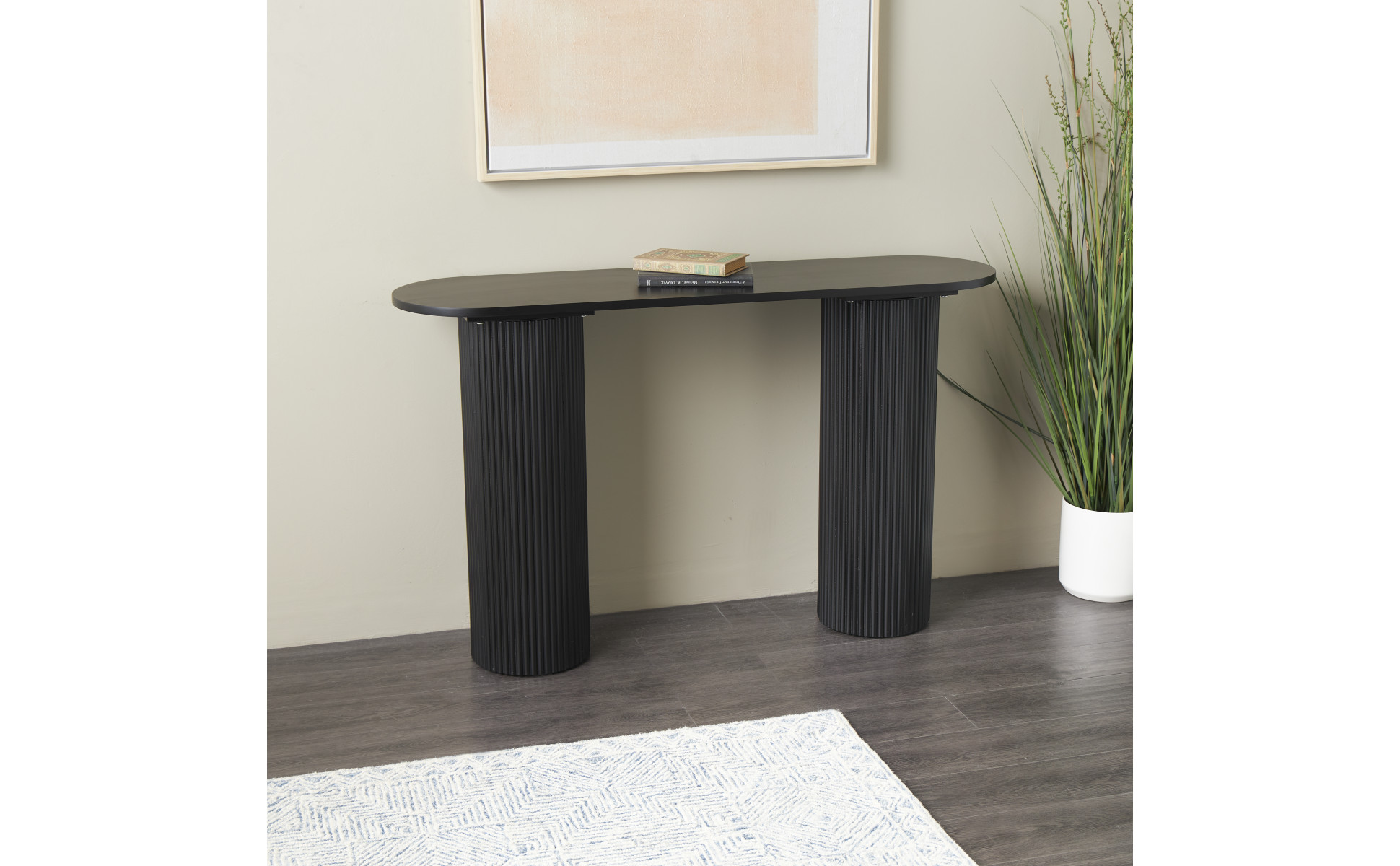 Litton Lane 33 in. W. x 52 in. Black Wooden Oval Console Table with Ribbed  Pillar Legs 045551 - The Home Depot